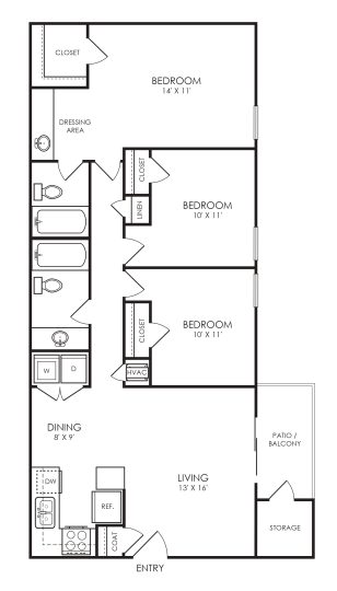 floor plan for the two bedroom apartment at The 8500 Harwood